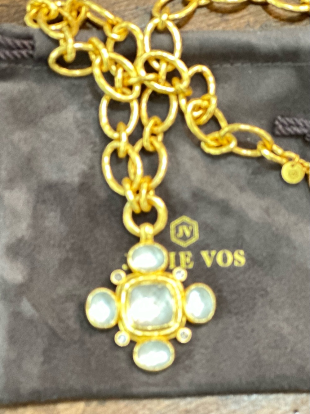 Julie Vos Gold-Plated Necklace with Faux Pearl and Rhinestones - Picture 5 of 12